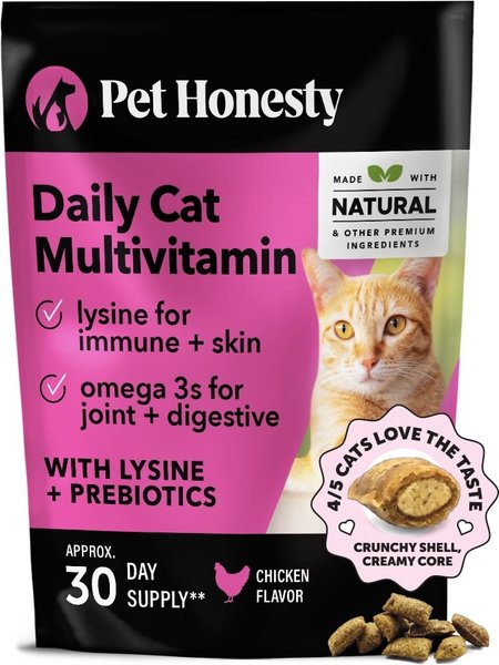 PetHonesty Dual Texture Multivitamin Chews, Omega-3 for Cats, Lysine Vitamins for Cats, 3.7-oz bag