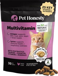 Pet Honesty Dual Texture Chicken Flavored Multivitamin Omega-3 & Lysine Chews for Cats, 3.7-oz pouch