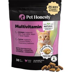 Pet Honesty Dual Texture Chicken Flavored Multivitamin Omega-3 & Lysine Chews for Cats, 3.7-oz pouch