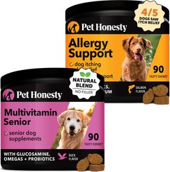 Pet Honesty Duck Flavored Soft Chews Multivitamin for Senior Dogs + Allergy Support Salmon Flavored Soft Chews Allergy Supplement