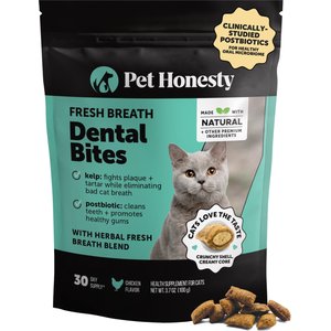 Pet Honesty Fresh Breath Chicken Flavor Dental Bites Supplement for Cats, 3.7-oz pouch