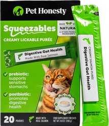 Pet Honesty Gut Health Squeezables Salmon Flavored Creamy Lickable Puree Supplement for Cats, 20 count