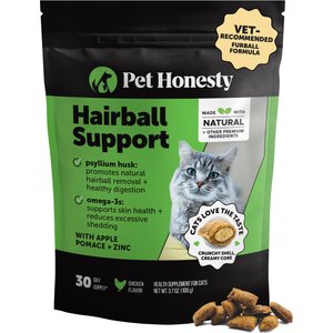 Pet Honesty Hairball Control Chicken Flavored Chews Digestive Support Supplement for Cats, 3.7-oz pouch