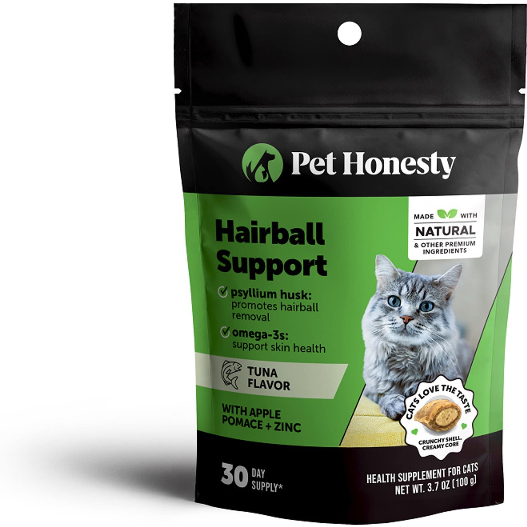 Pet Honesty Hairball Control Tuna Flavored Chews Digestive Support Supplement for Cats, 3.7-oz pouch