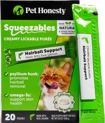 Pet Honesty Hairball Support Squeezables Salmon Flavored Creamy Lickable Puree Supplement for Cats, 20 count