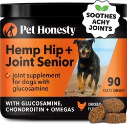 Pet Honesty Hemp Hip & Joint Chicken Flavored Glucosamine & Hemp Chews Joint Supplements for Senior Dogs, 90 count