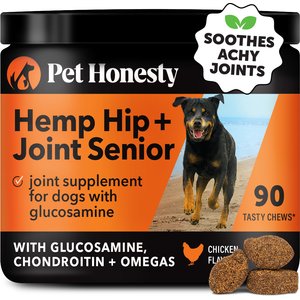 Pet Honesty Hemp Hip & Joint Chicken Flavored Glucosamine & Hemp Chews Joint Supplements for Senior Dogs, 90 count