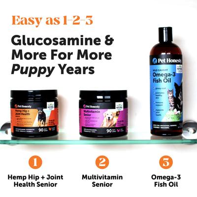 Show full view: Pet Honesty Hemp Hip & Joint Chicken Flavored Glucosamine & Hemp Chews Joint Supplements for Senior Dogs, 90 count slide 8 of 13
