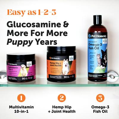Show full view: Pet Honesty Hemp Hip + Joint Health Bacon Soft Chews Glucosamine, Chondroitin Supplement for Dogs, 90 count slide 8 of 12