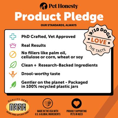 Show full view: Pet Honesty Hemp Hip + Joint Health Duck Soft Chews Glucosamine, Chondroitin Supplement for Dogs, 180 count slide 9 of 13