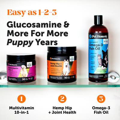 Show full view: Pet Honesty Hemp Hip + Joint Health Duck Soft Chews Glucosamine, Chondroitin Supplement for Dogs, 180 count slide 8 of 13
