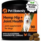 Pet Honesty Hemp Hip + Joint Health Duck Soft Chews Glucosamine, Chondroitin Supplement for Dogs, 90 count