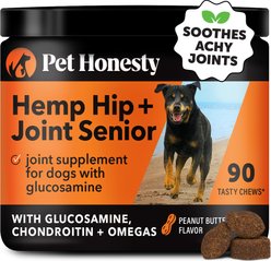 Pet Honesty Hemp Hip & Joint Peanut Butter Flavored Glucosamine & Hemp Chews Joint Supplements for Senior Dogs, 90 count