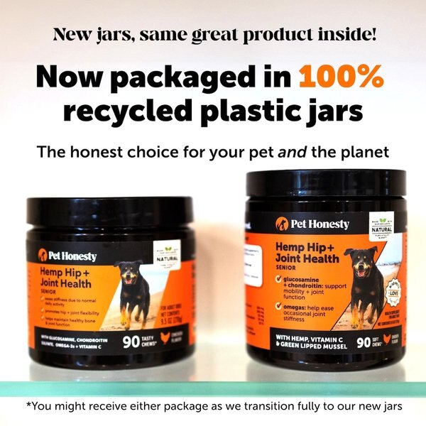 Pet Honesty Hemp Hip & Joint Peanut Butter Flavored Glucosamine & Hemp Chews Joint Supplements for Senior Dogs, 90 count