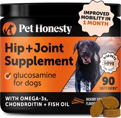 Pet Honesty Hip + Joint Health Bacon Flavor Soft Chews Glucosamine, Chondroitin Supplement for Dogs, 90 count
