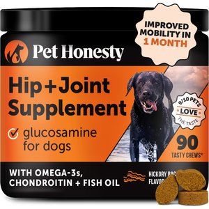 Pet Honesty Hip + Joint Health Bacon Flavor Soft Chews Glucosamine, Chondroitin Supplement for Dogs, 90 count