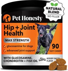 Pet Honesty Hip + Joint Health Max-Strength Hickory Bacon Flavor Glucosamine Supplement for Dogs, 90 count