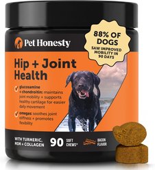 Pet Honesty Hip & Joint Health Mobility Support with Turmeric, MSM & Collagen Bacon Flavored Soft Chews Joint Supplement for Dogs, 90 count