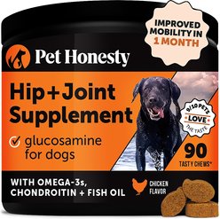Pet Honesty Hip & Joint Supplement Chicken Flavored Glucosamine & Chondroitin with MSM, Turmeric Hip & Joint Chews for Dogs, 180 count bundle