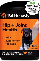 Pet Honesty Hip & Joint Supplement Chicken Flavored Glucosamine & Chondroitin with MSM, Turmeric Hip & Joint Chews for Dogs, 180 count