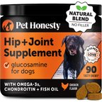 Pet Honesty Hip & Joint Supplement Chicken Flavored Glucosamine & Chondroitin with MSM, Turmeric Hip & Joint Chews for Dogs, 90 count