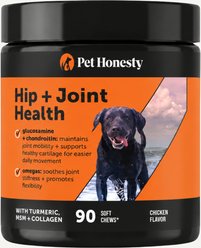Pet Honesty Hip & Joint Supplement Chicken Flavored Glucosamine & Chondroitin with MSM, Turmeric Hip & Joint Chews for Dogs, 90 count