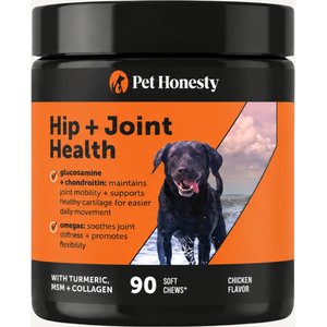 Pet Honesty Hip & Joint Supplement Chicken Flavored Glucosamine & Chondroitin with MSM, Turmeric Hip & Joint Chews for Dogs, 90 count