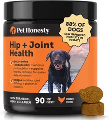 Pet Honesty Hip & Joint Supplement Chicken Flavored Glucosamine & Chondroitin with MSM, Turmeric Hip & Joint Chews for Dogs, 90 count