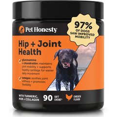 Pet Honesty Hip & Joint Supplement Chicken Flavored Glucosamine & Chondroitin with MSM, Turmeric Hip & Joint Chews for Dogs, 90 count
