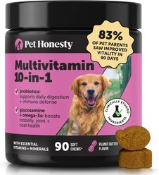 Pet Honesty Multivitamin 10-in-1 Peanut Butter Flavored Chews, Glucosamine, Omega 3 Vitamins for Dogs, 90 count
