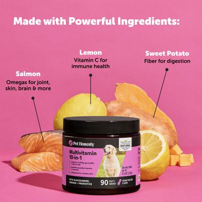 Show full view: Pet Honesty Multivitamin 10-in-1 Chicken Flavor Glucosamine, Omega-3 Vitamins for Dogs, 14 count slide 9 of 13