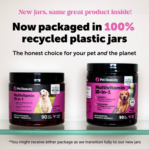 Show full view: Pet Honesty Multivitamin 10-in-1 Chicken Flavor Glucosamine, Omega-3 Vitamins for Dogs, 90 count slide 8 of 12