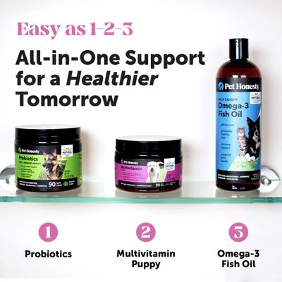Show full view: Pet Honesty Multivitamin Puppy Vitamins, Glucosamine, Omega-3 Vitamins for Dogs, 90 count slide 8 of 11