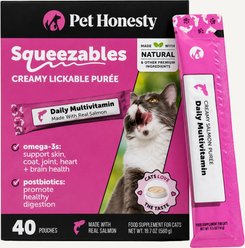 Pet Honesty Multivitamin Squeezables Salmon Flavored Creamy Lickable Puree Supplement for Cats, 40 count