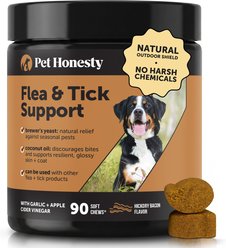 Pet Honesty Outdoor Defense Bacon Soft Chew Flea & Tick Repellent Supplement for Dogs, 90 count