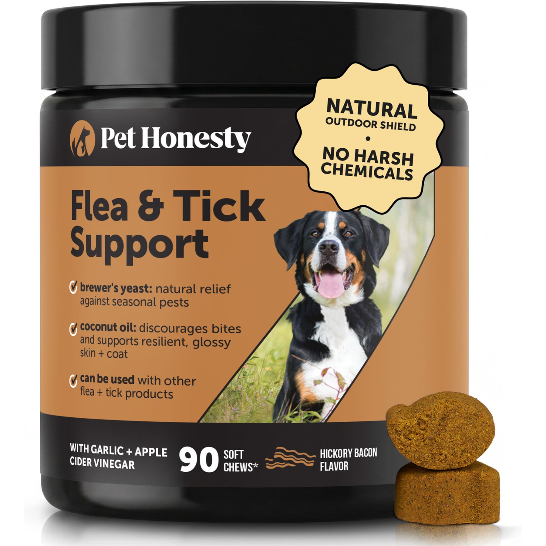 Pet Honesty Outdoor Defense Bacon Soft Chew Flea & Tick Repellent Supplement for Dogs, 90 count