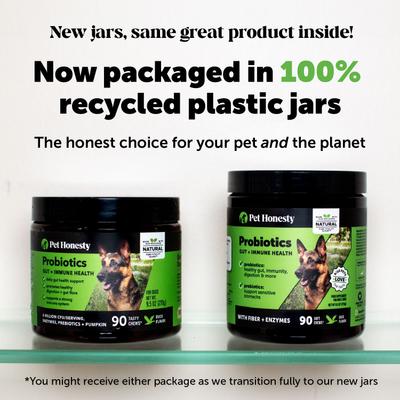 Show full view: Pet Honesty Probiotics Gut + Immune Health Duck Flavored Soft Chews, Digestive Probiotic Supplement for Dogs, 90 count slide 9 of 13