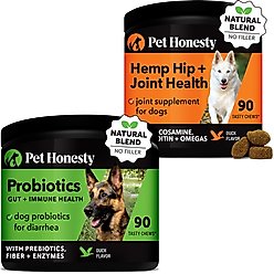 Pet Honesty Probiotic Snacks Digestive Health Soft Chews Dog Supplement, 90 count & Pet Honesty Hemp Mobility Snacks Hip + Joint Support Soft Chews Dog Supplement, 90 count