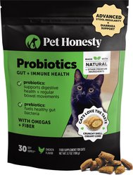 Pet Honesty Probiotics Gut + Immune Health Chicken Flavored Digestive Chews for Cats, 3.7-oz pouch
