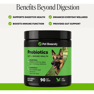 Pet Honesty Probiotics Gut + Immune Health with Prebiotics & Enzymes Duck Flavored Soft Chews Digestive Supplement for Dogs, 90 count