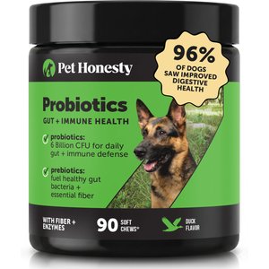 Pet Honesty Probiotics Gut + Immune Health with Prebiotics & Enzymes Duck Flavored Soft Chews Digestive Supplement for Dogs, 90 count