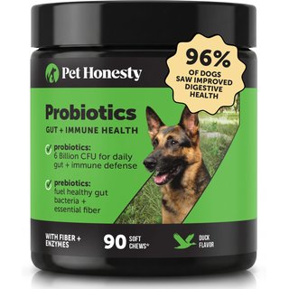 Pet Honesty Probiotics Gut + Immune Health with Prebiotics & Enzymes Duck Flavored Soft Chews Digestive Supplement for Dogs, 90 count slide 1 of 9