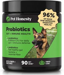 Pet Honesty Probiotics Gut + Immune Health with Prebiotics & Enzymes Pumpkin Flavored Soft Chews Digestive Supplement for Dogs, 90 count
