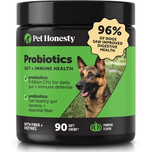 Pet Honesty Probiotics Gut + Immune Health with Prebiotics & Enzymes Pumpkin Flavored Soft Chews Digestive Supplement for Dogs, 90 count