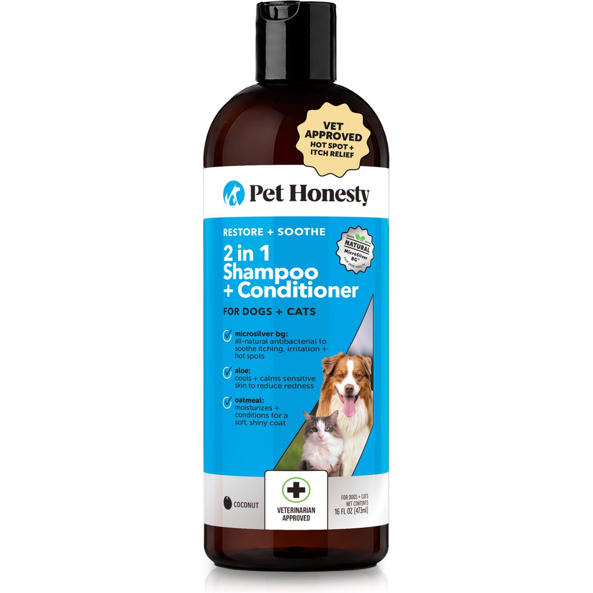 Pet Honesty Restore + Soothe 2-in-1 Coconut Scented Dog & Cat Shampoo + Conditioner, 16-fl oz bottle