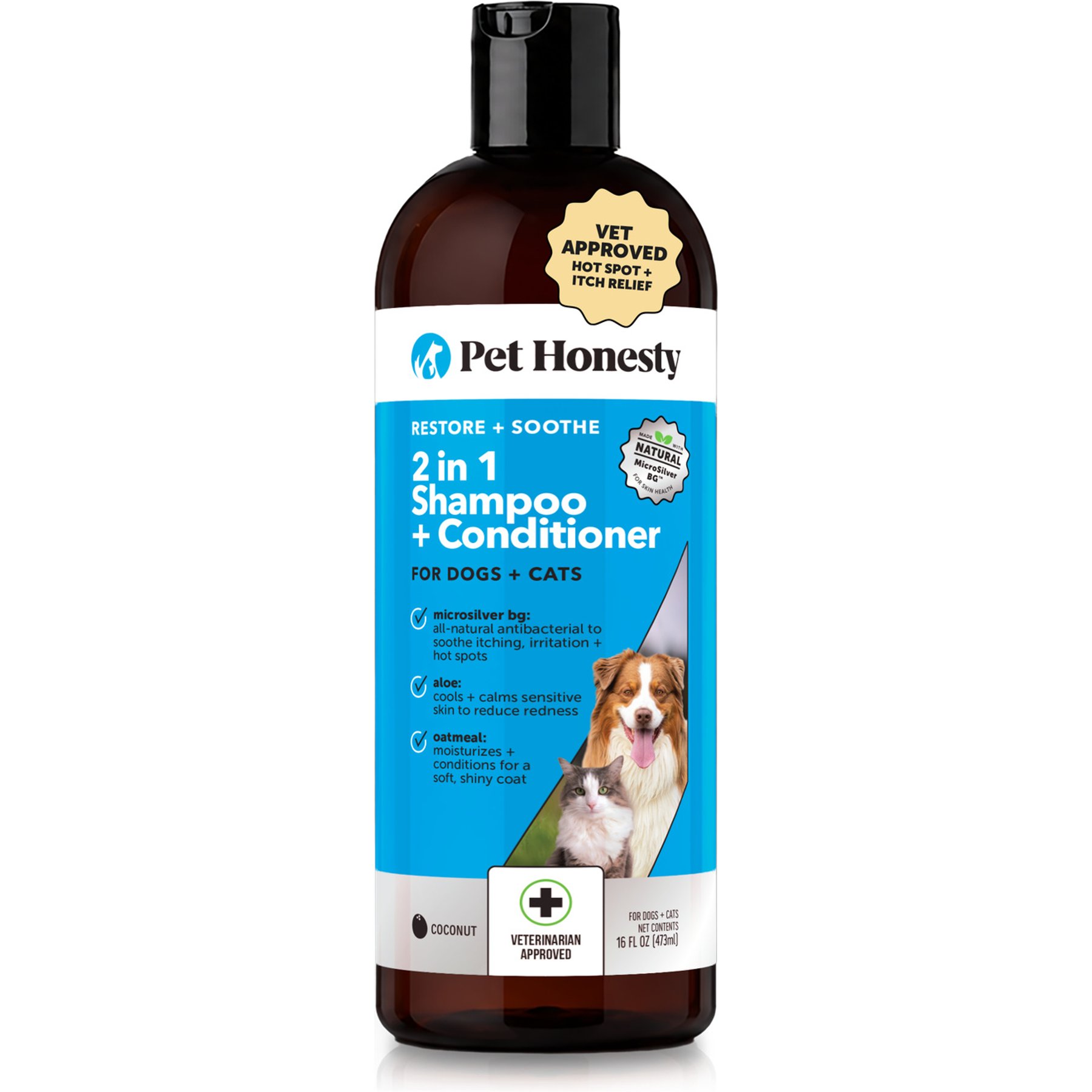 Pet Honesty Restore + Soothe 2-in-1 Coconut Scented Dog & Cat Shampoo + Conditioner, 16-fl oz bottle