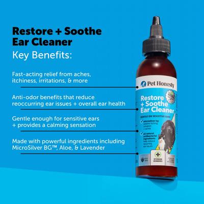 Show full view: Pet Honesty Restore + Soothe Aloe Vera, Gentle Itch & Irritation Relief Dog & Cat Ear Cleaner, 4-fl oz bottle slide 3 of 12