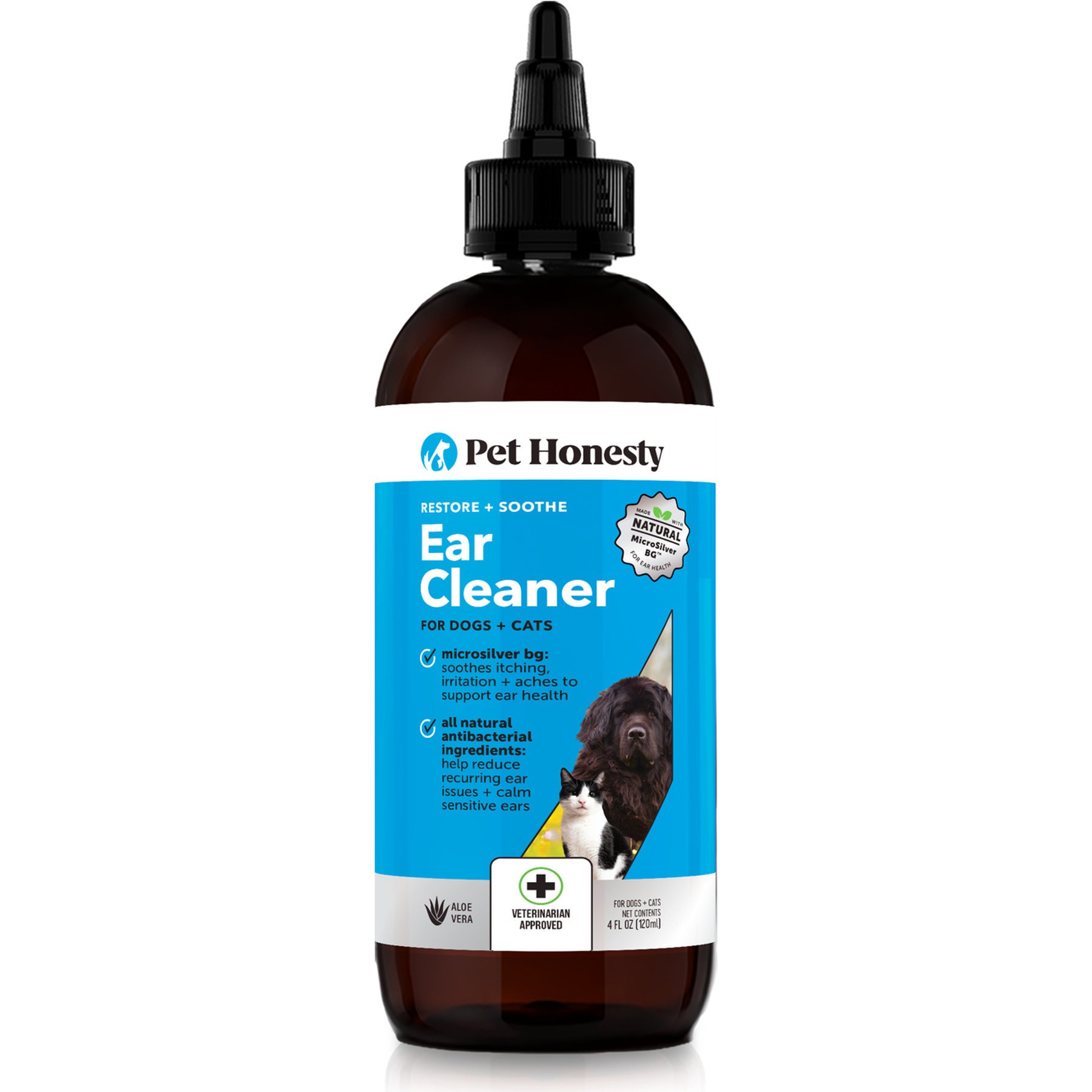 Pet Honesty Restore + Soothe Aloe Vera, Gentle Itch & Irritation Relief Dog & Cat Ear Cleaner, 4-fl oz bottle