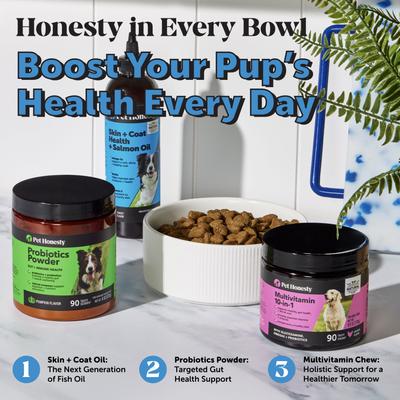 Show full view: Pet Honesty Salmon Oil Turkey Flavored Skin & Coat Health Liquid Supplement, Allergy Relief for Dogs, 12-fl oz bottle slide 8 of 10