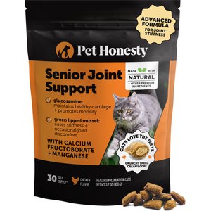Pet Honesty Senior Joint Support Chicken Flavored Chews Joint Supplement for Joint Pain & Arthritis Relief for Adult & Senior Cats, 3.7-oz Bag